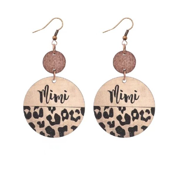 Wholesale Leopard Print Wood Chip Mom Round Earrings
