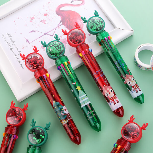 Wholesale Plastic Cartoon Sequin Fawn Old Man Christmas Ten-Color Ballpoint Pen