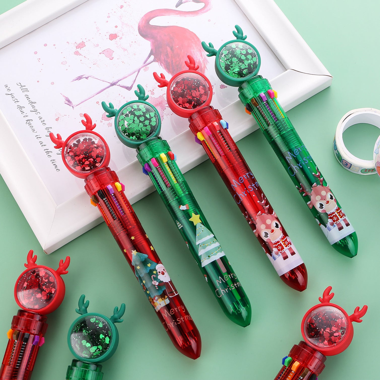 Wholesale Plastic Cartoon Sequin Fawn Old Man Christmas Ten-Color Ballint Pen