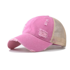 Pink Hole Washed Mesh Cap / Adjustable