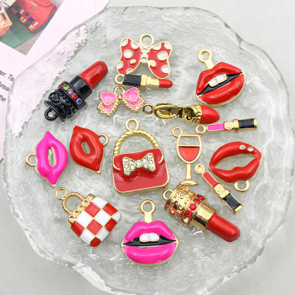 O1CN01Tysh8x2Hxtq1w24aN_2216061589218-0-cib Wholesale 1 Drop Oil Alloy Red Simulated Lipstick Bow DIY Pendant