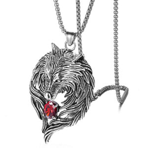 Wolf Head Red Diamond + stainless steel chain