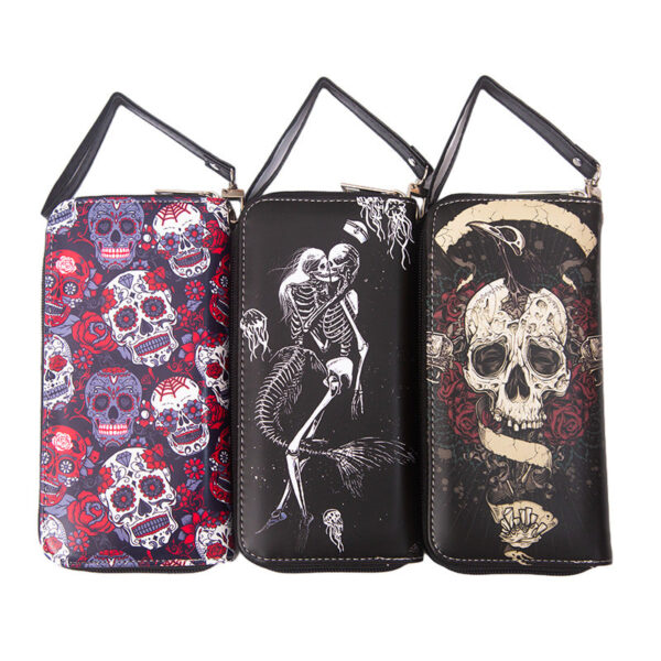 Wholesale PU Colorful Calavera Skull Long Wallet