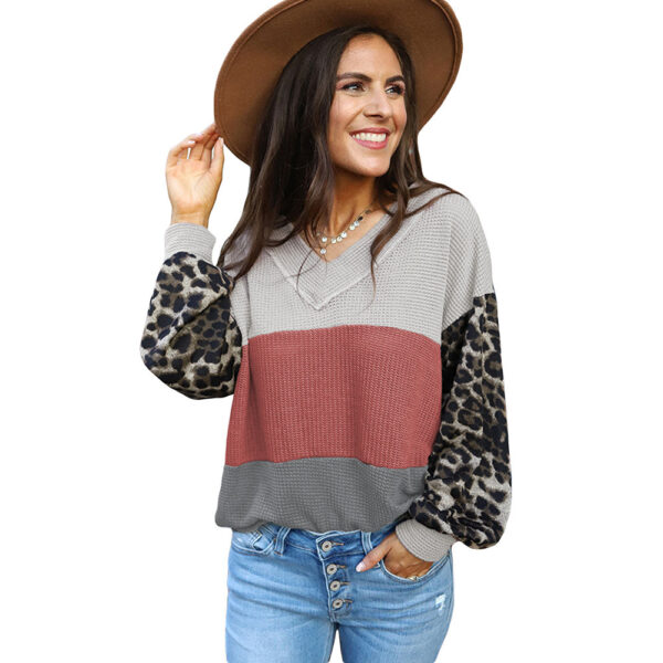 Wholesale Polyester Top Leopard Print Contrasting Color Versatile Hoodie