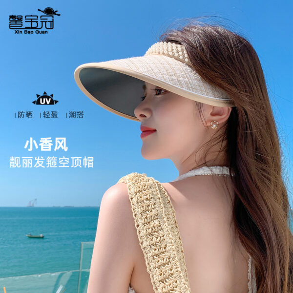 Wholesale Pearl Black Gum Big Eaves Hair Hoops Polyester Sun Hat
