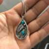 Wholesale New Imitation Turquoise Feather Vintage Pendant Alloy Necklace