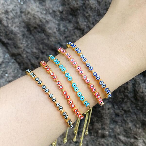Wholesale Color Drip Oil Devil Eye Adjustable Drawstring Copper Bracelet