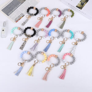 Wholesale Tassel Wood Beads Silicone Keychains