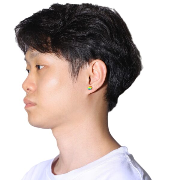 Wholesale Stainless Steel Round Dumbbell Rainbow Black Steel Color Earrings