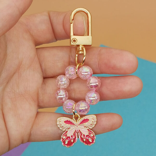 Wholesale Electroplated Acrylic Alloy Beaded Colorful Butterfly Keychain