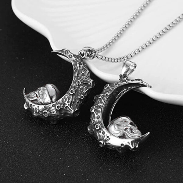 Wholesale Moon Skull Pendant Stainless Steel Necklaces