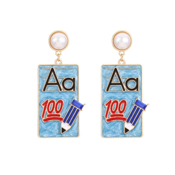 Wholesale Teacher's Day Book Pencil Alloy Earrings