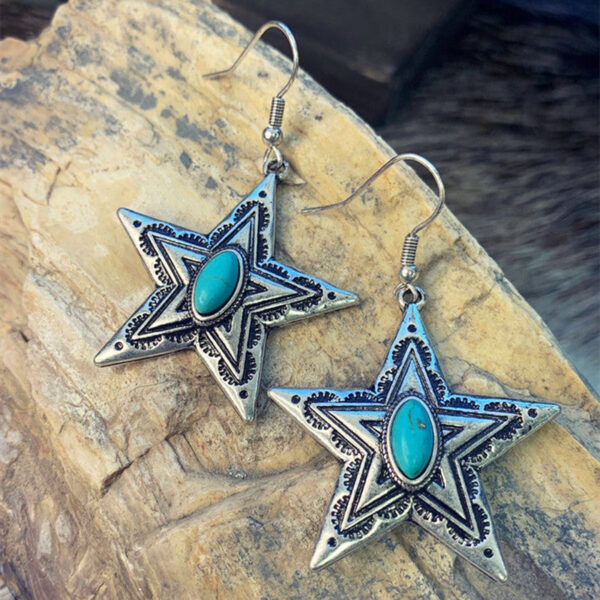 Wholesale Vintage Creative Pentagram Turquoise Pendant Earrings