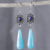 Wholesale Fashionable Ethnic Style Two-color Turquoise Inlaid Elegant High-end Long Drop Pendant Earrings