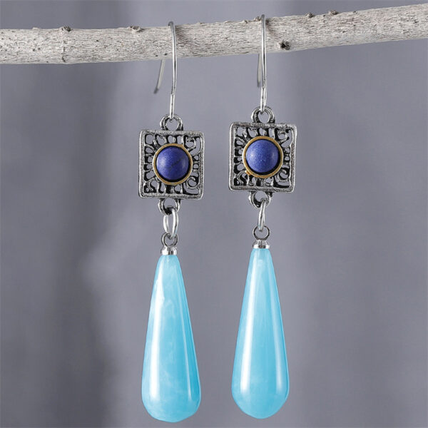 Wholesale Fashionable Ethnic Style Two-color Turquoise Inlaid Elegant High-end Long Drop Pendant Earrings