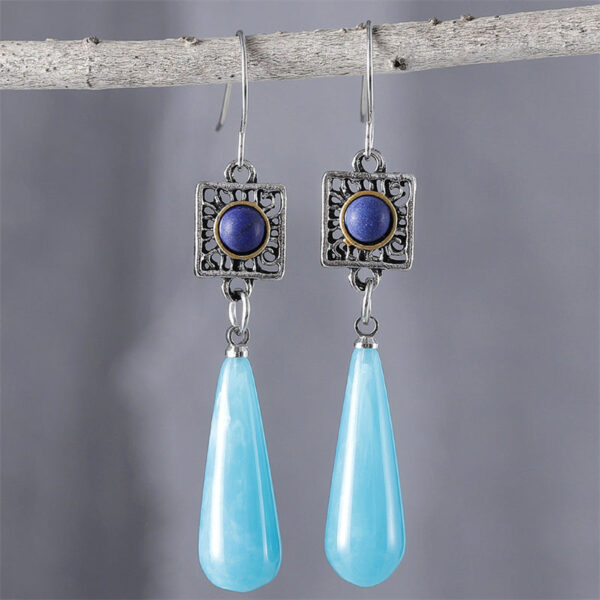 Wholesale Fashionable Ethnic Style Two-color Turquoise Inlaid Elegant High-end Long Drop Pendant Earrings