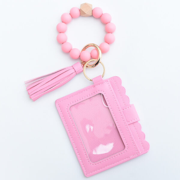 Wholesale Leopard Print Card Holder Silicone Beaded Wrist Keychain