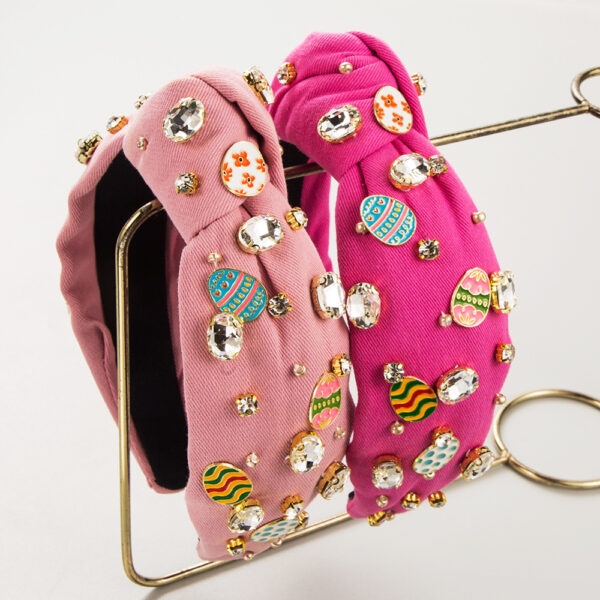 Wholesale Easter Hand-sewn Alloy Dripping Oil Colored Egg Inlaid Diamond Headband