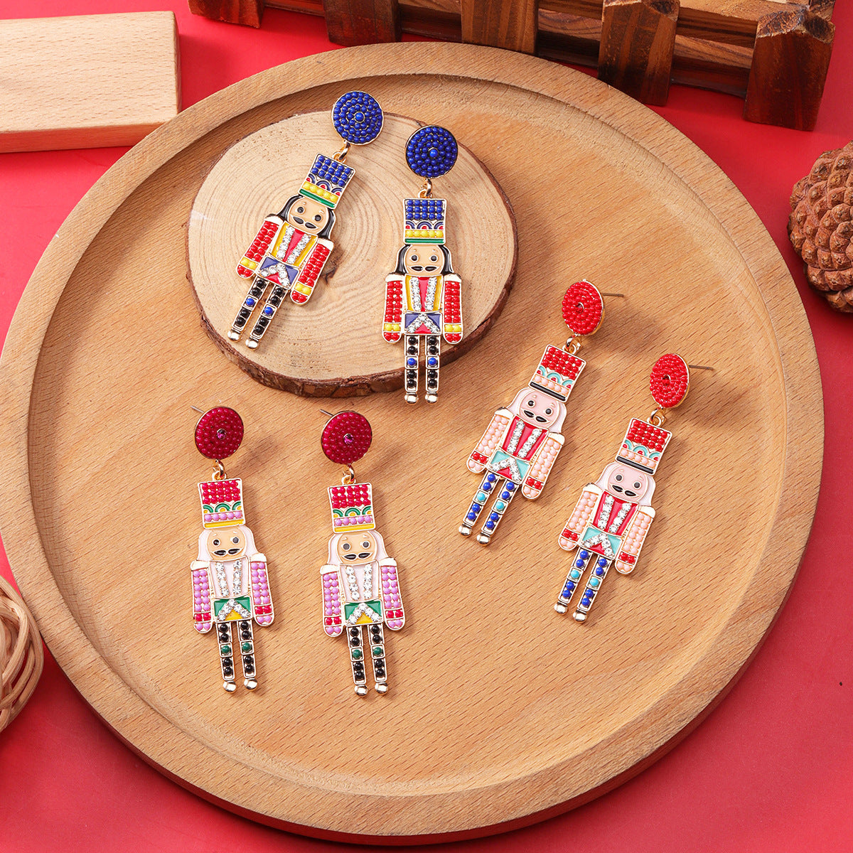 Wholesale Soldier Alloy Oil op Diamond Rice Bead Earrings