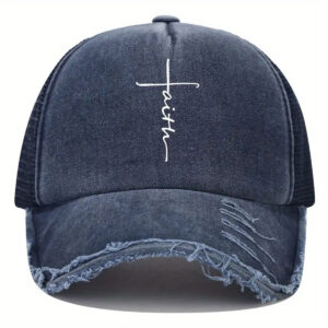 Printing faith hole baseball cap-navy blue / Free size
