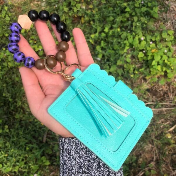 Wholesale Christmas Colorful Beads PU Tassel Bracelet Coin Purse Keychain