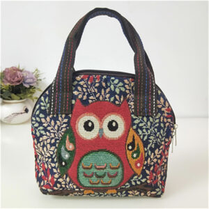 Blue background colored leaves owl shell bag