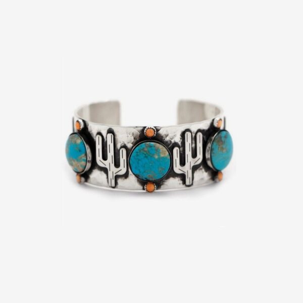 O1CN01UWxVb81qyMT3SJMsr_2206372095564-0-cib Wholesale Western Style Vintage Turquoise Cactus Carved Metal Bracelet