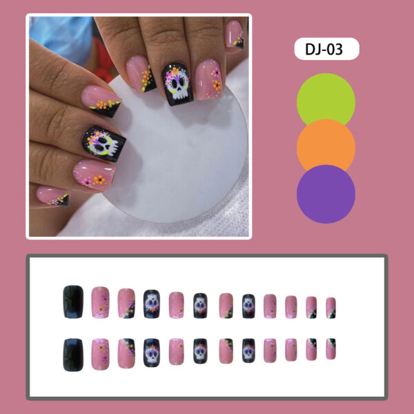 O1CN01UXNxD81HVxNHIQyIo_2214697120764-0-cib Wholesale Cute Skull Short Color Flower Polka Dot Nail Stickers