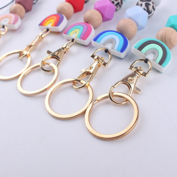 Wholesale Cartoon Rainbow Silicone Bead Hanging Rope Identification Necklace Keychain