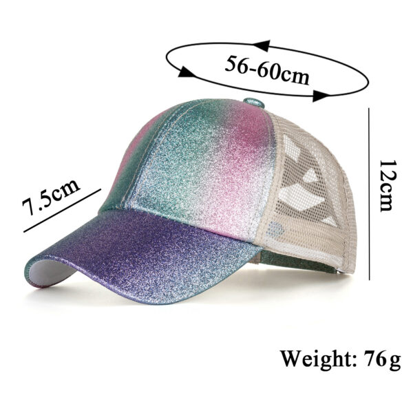 Wholesale Women's Ombre Glitter Double Cross Elastic Mesh Ponytail Baseball Cap