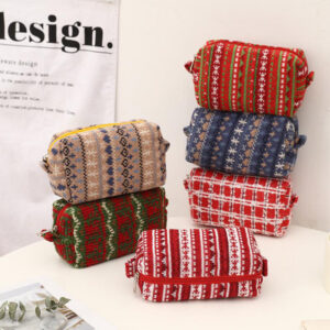 Wholesale New Year Christmas Red Knitted Wool Pencil Bag