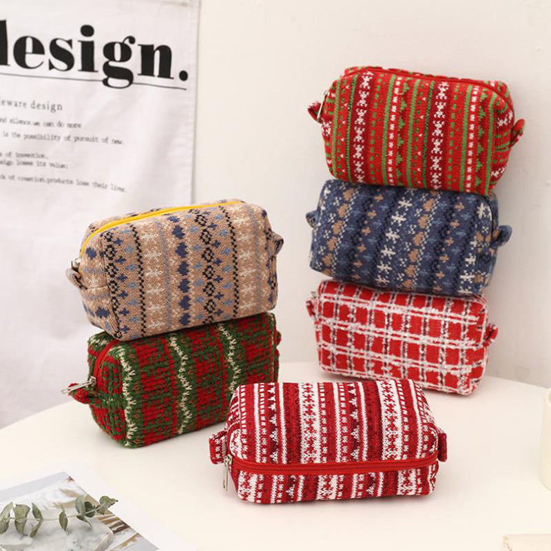 Wholesale New Year Christmas Red Knitted Wool Pencil Bag