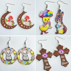 Wholesale Easter Mushroom Cross Rabbit Egg Wooden Earrings