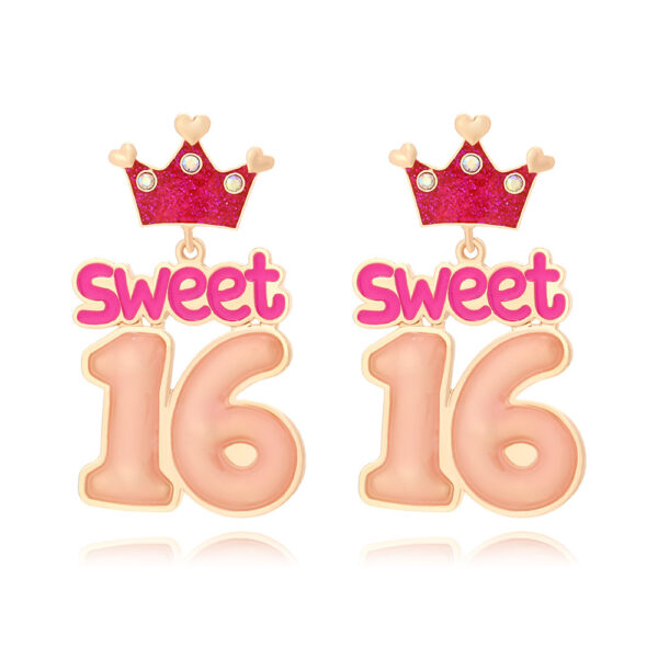 Wholesale Cartoon Enamel Crown Birthday Zinc Alloy Earrings