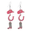 Wholesale Valentine's Day Pink Printed Denim Hats, Horseshoe High Heels, Wooden Earrings