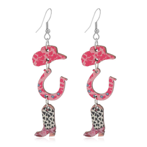 Wholesale Valentine's Day Pink Printed Denim Hats, Horseshoe High Heels, Wooden Earrings