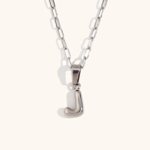 Mini bubble letter paper clip chain necklace-Silver-J