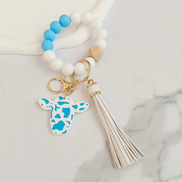 Wholesale Western Style Cow Head Colorful Silicone Beaded Wrist Keychain