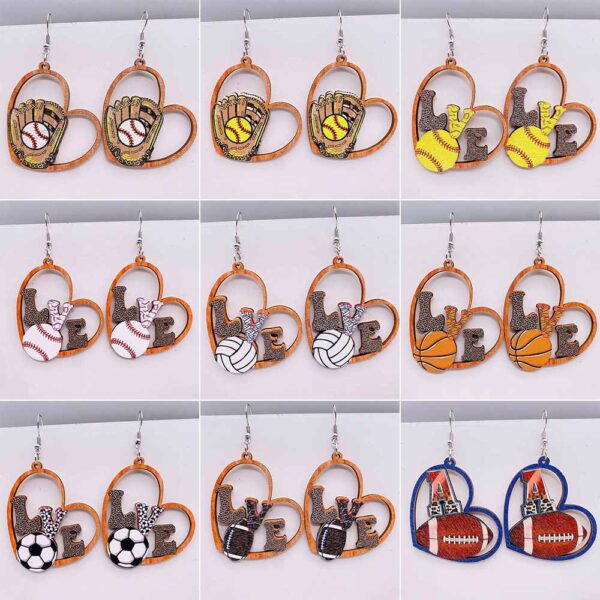 Wholesale Baseball Basketball Football Volleyball Retro Wooden Earrings