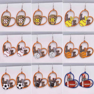 Wholesale Baseball Basketball Football Volleyball Retro Wooden Earrings