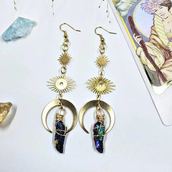 Wholesale Sun Moon Natural Crystal Alloy Earrings