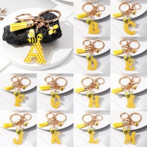 Wholesale Bee Honeycomb Acrylic English Letter Tassel Bee Enamel Keychain