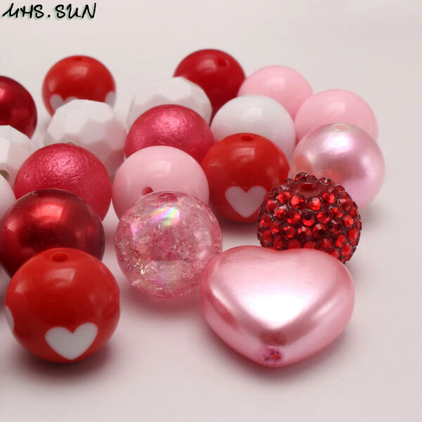 Wholesale 50pcs/pack Light Pink Love Heart Valentine's Day 20MM Acrylic Mixed Color Beads Bubblegum Beads