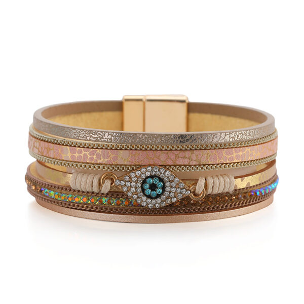 Wholesale Devil's Eye Diamond Design Multi-Layer Pu Leather Ethnic Style Bracelet