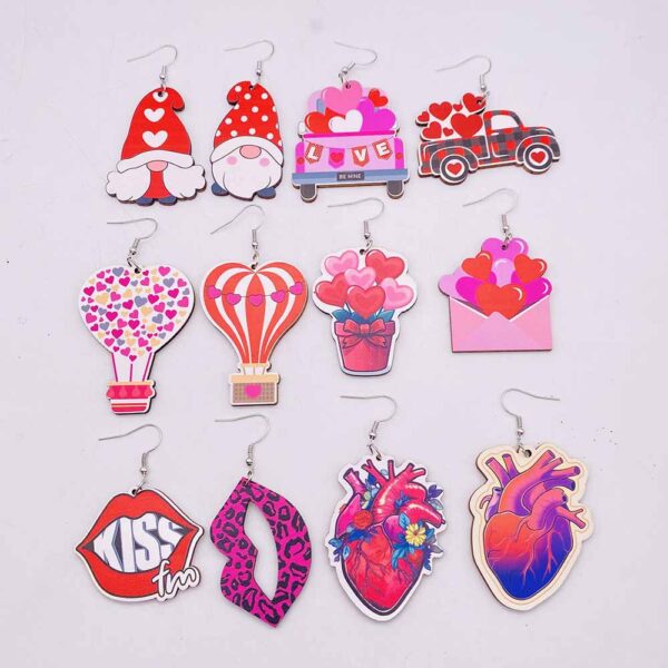 Wholesale Valentine's Day Love Hot Air Balloon Dwarf Lips Wooden Earrings
