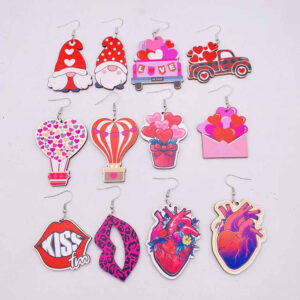 Wholesale Valentine's Day Love Hot Air Balloon Dwarf Lips Wooden Earrings