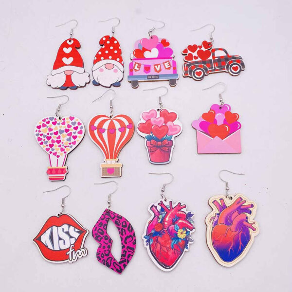 Wholesale Valentine's Day Love Hot Air Balloon Dwarf Lips Wooden Earrings