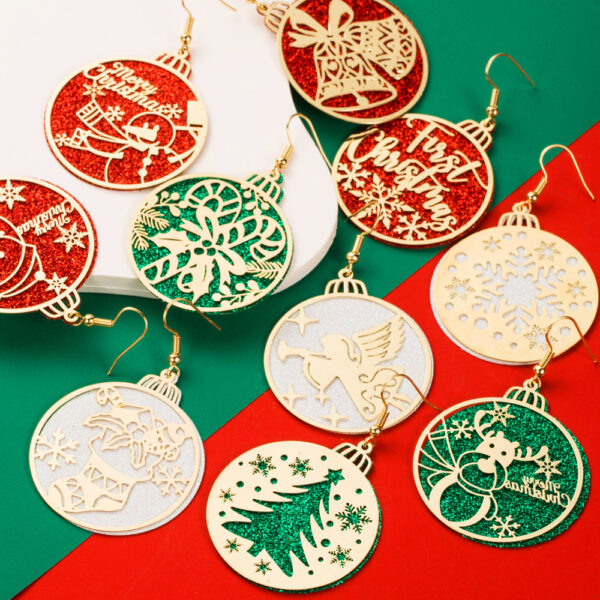 Wholesale Christmas Carved Cut-out Double-layer Alloy Glitter Earrings