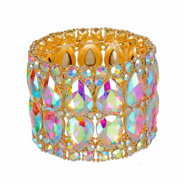 Wholesale Popular Fashion Rhinestone Crystal Gemstone Elastic Wide Alloy Bracelet