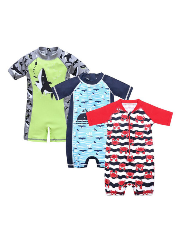 Wholesale Boys Cartoon Sunscreen Hot Spring Siamese Swimwear